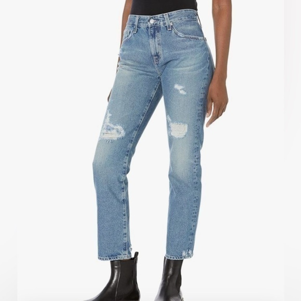 AG Adriano Goldschmeid Distressed Ex Boyfriend Cropped Jeans 25